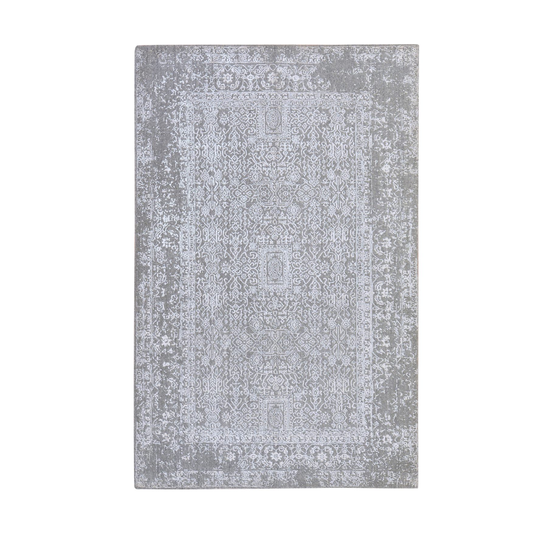 5'10"x9'1" Griffin Gray, Fine Jacquard Hand Loomed, Modern Design, Wool and Art Silk, Soft Pile, Oriental Rug 